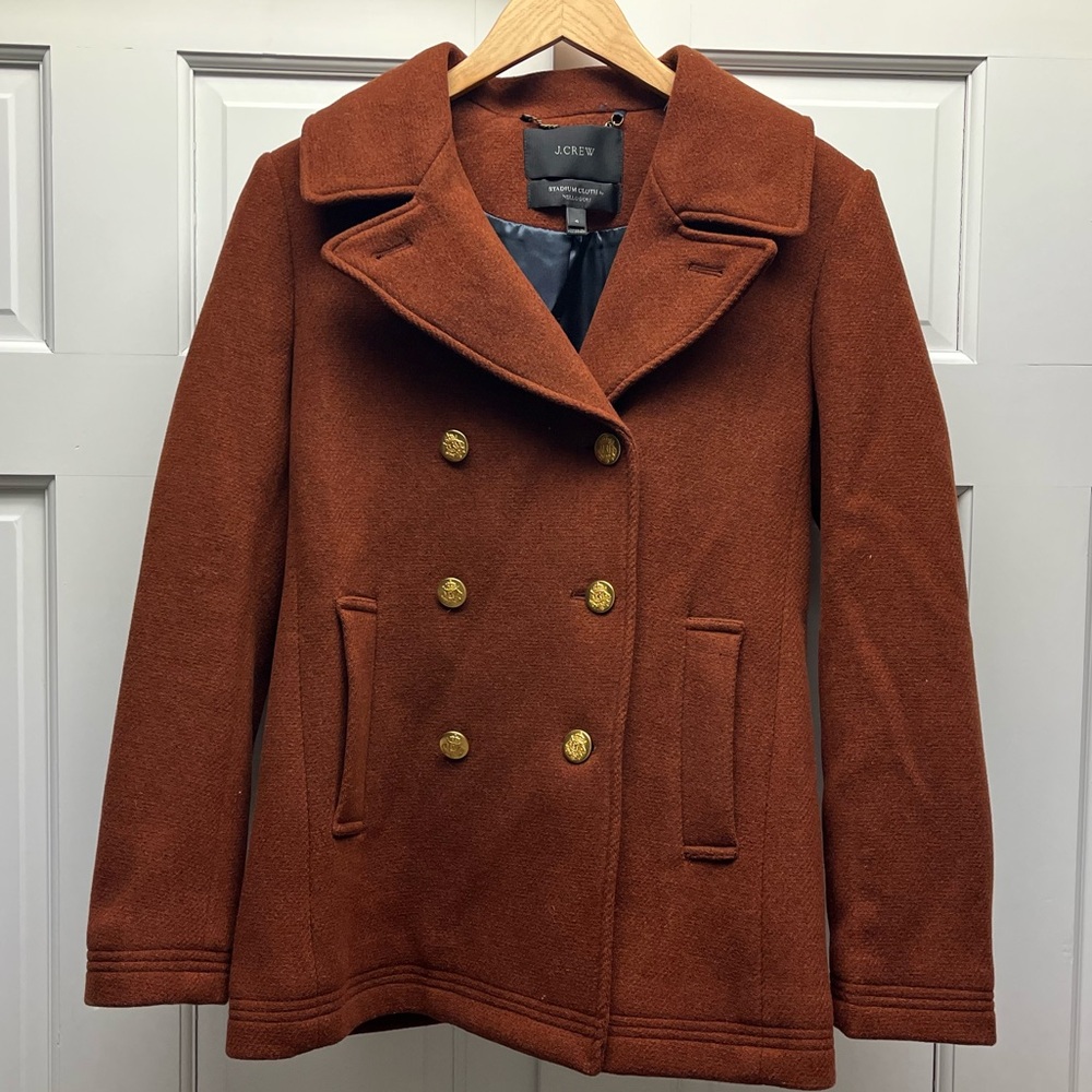J. Crew Stadium Cloth Majestic Pea Coat in Rust - Picture 2 of 8
